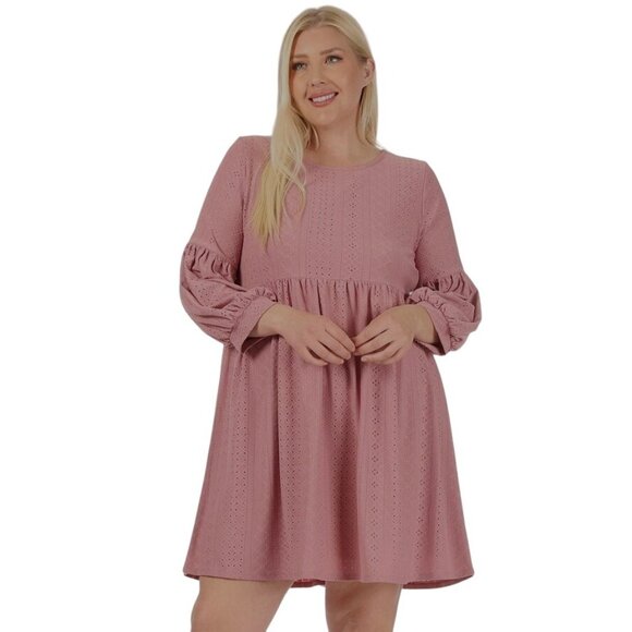 Size 3X 22 24 NEW MAUVE EYELET LANTERN SLEEVE DRESS Special‎ Occasion PLUS SIZE - Picture 3 of 7